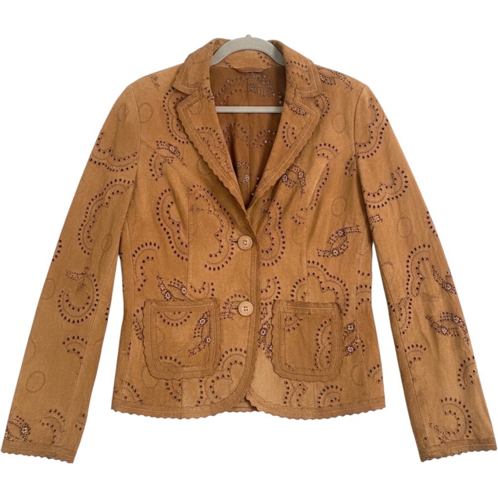 Vintage Scully‎ Western Tan Suede Jacket Embroidered Eyelet Festival Woman's Med